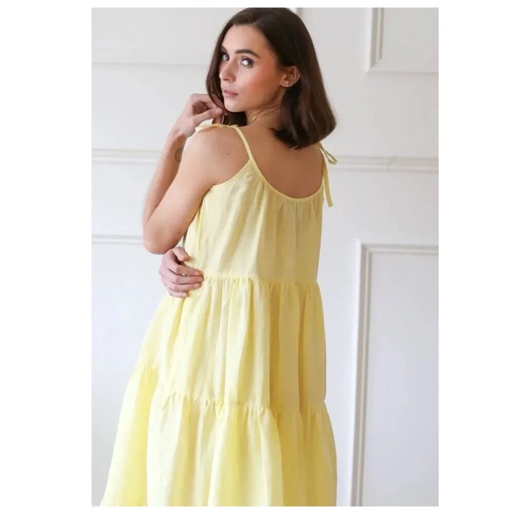 NWT Mille Resort & Travel Maui Lemonade Yellow Linen Maxi Dress Size Medium - Picture 2 of 10